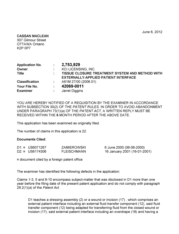 Document de brevet canadien 2753929. Poursuite-Amendment 20120606. Image 1 de 3