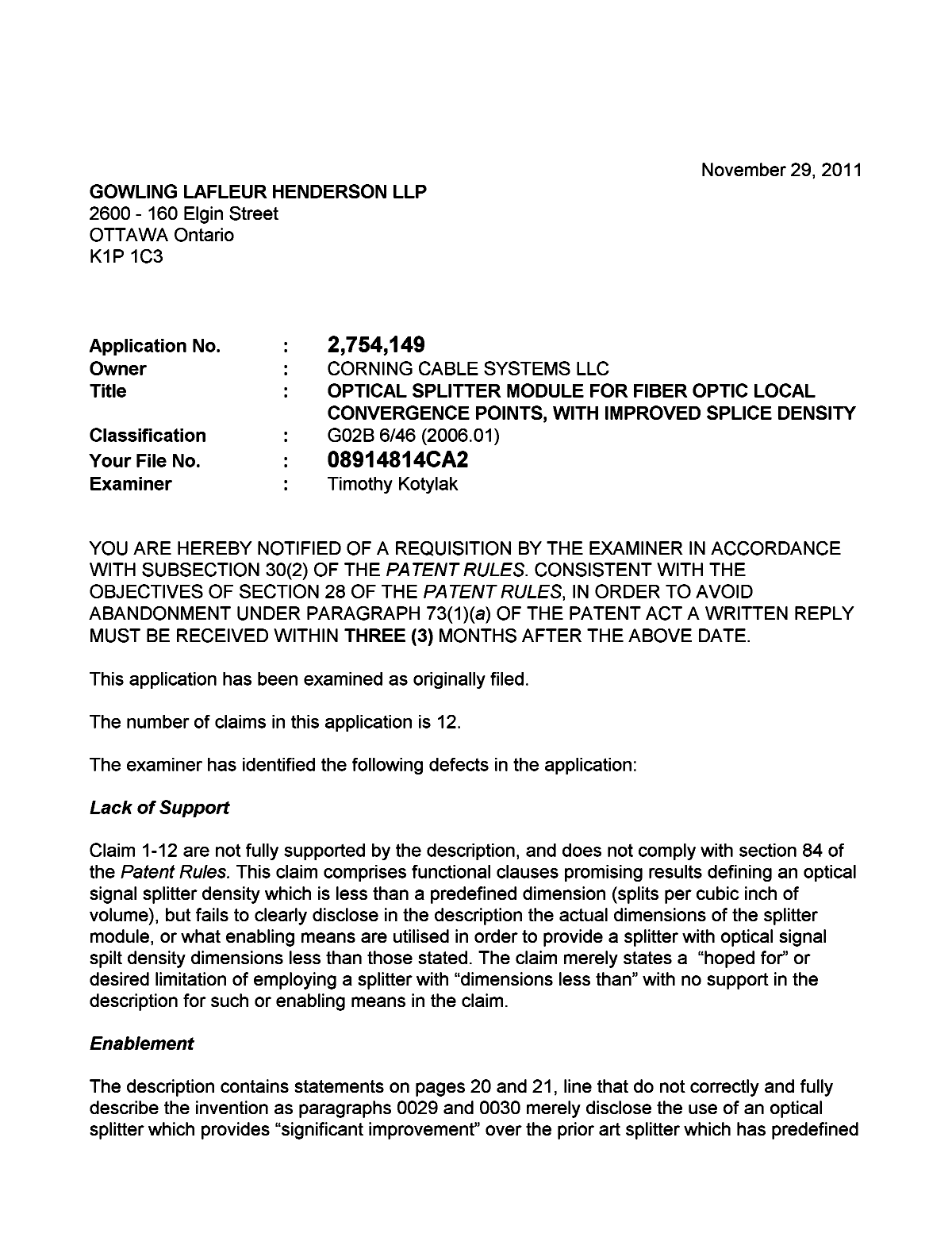Canadian Patent Document 2754149. Prosecution-Amendment 20101229. Image 1 of 2