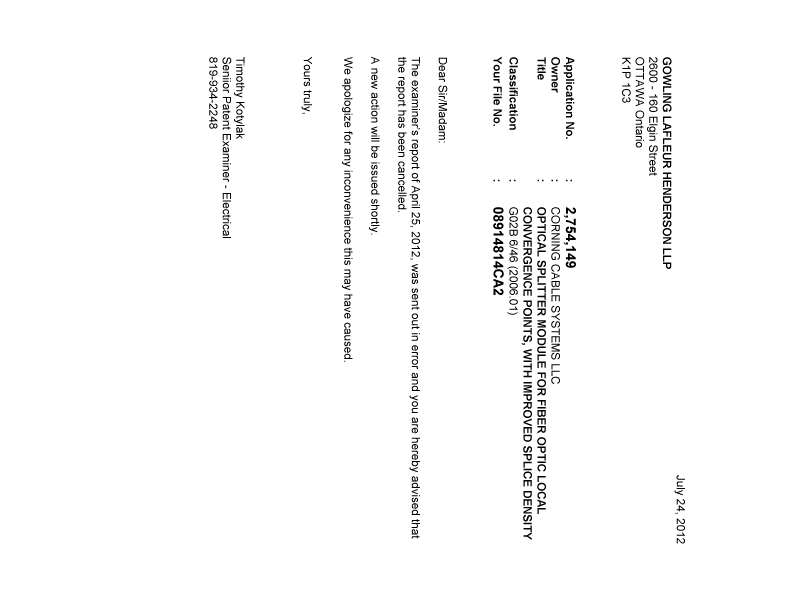Canadian Patent Document 2754149. Correspondence 20111224. Image 1 of 1