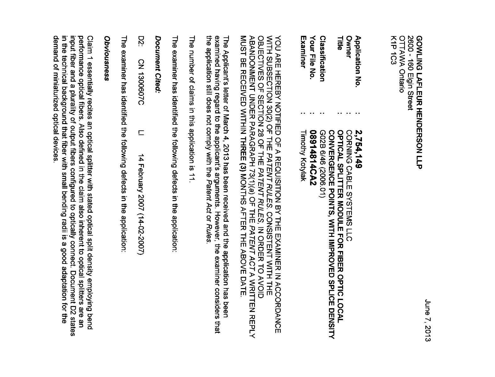 Document de brevet canadien 2754149. Poursuite-Amendment 20121207. Image 1 de 3