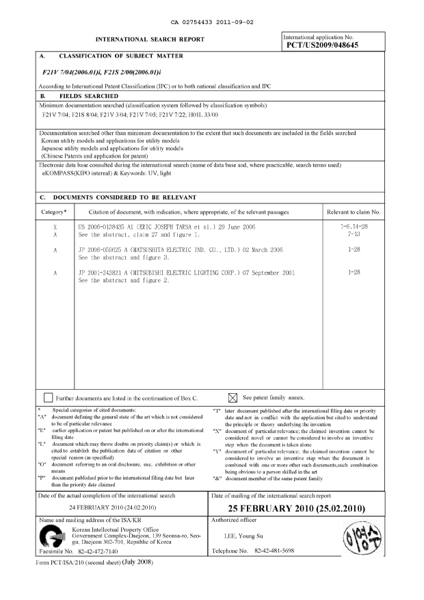 Document de brevet canadien 2754433. PCT 20110902. Image 1 de 8