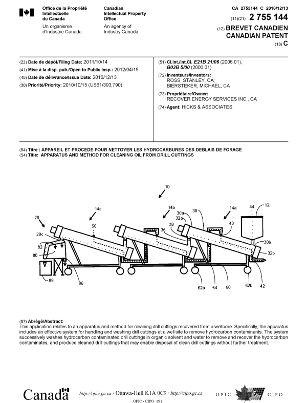 Canadian Patent Document 2755144. Cover Page 20151202. Image 1 of 1