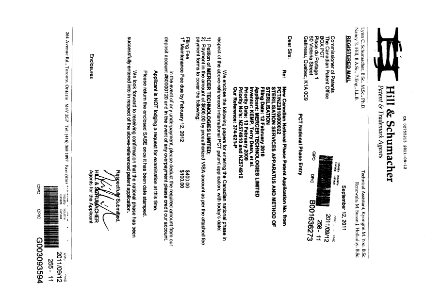Canadian Patent Document 2755213. Assignment 20110912. Image 1 of 3