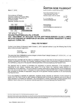 Document de brevet canadien 2755409. Taxe finale 20190311. Image 1 de 2