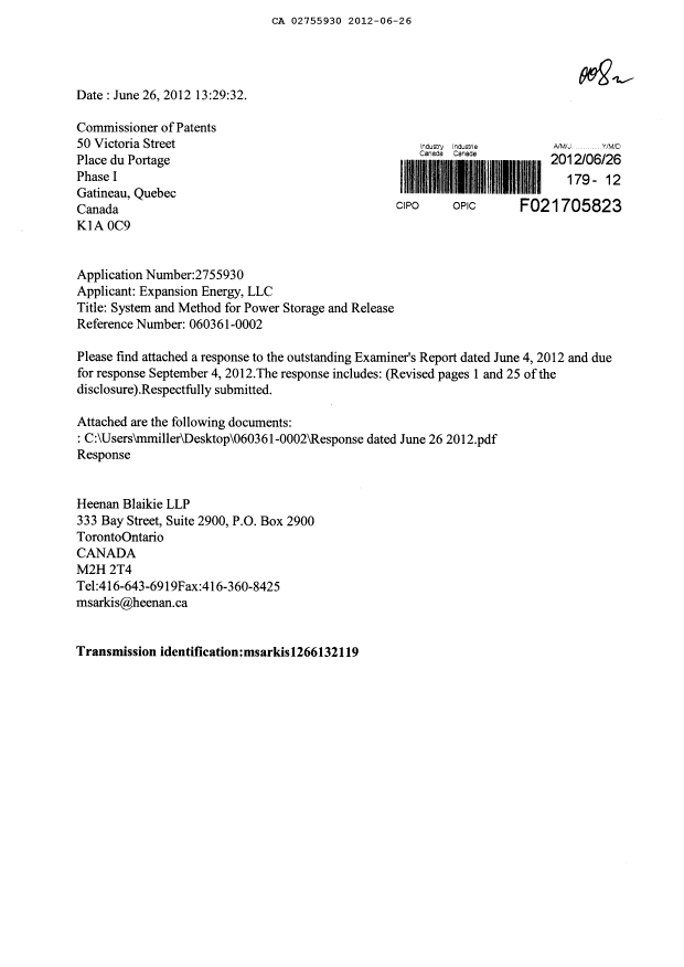 Document de brevet canadien 2755930. Poursuite-Amendment 20111226. Image 1 de 6