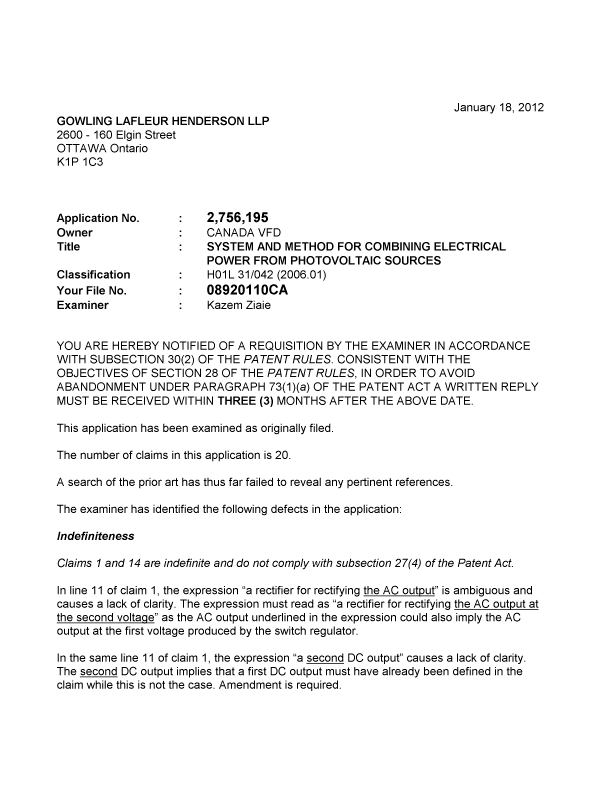 Document de brevet canadien 2756195. Poursuite-Amendment 20111218. Image 1 de 2