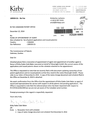 Document de brevet canadien 2756584. Correspondance 20131212. Image 1 de 8