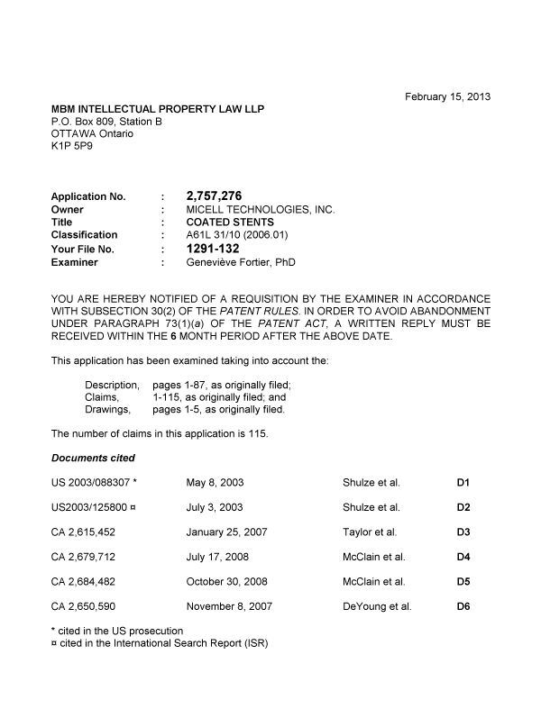 Canadian Patent Document 2757276. Prosecution-Amendment 20130215. Image 1 of 5