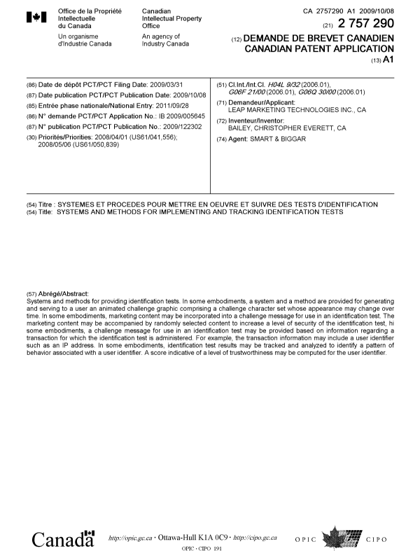 Canadian Patent Document 2757290. Cover Page 20111129. Image 1 of 1