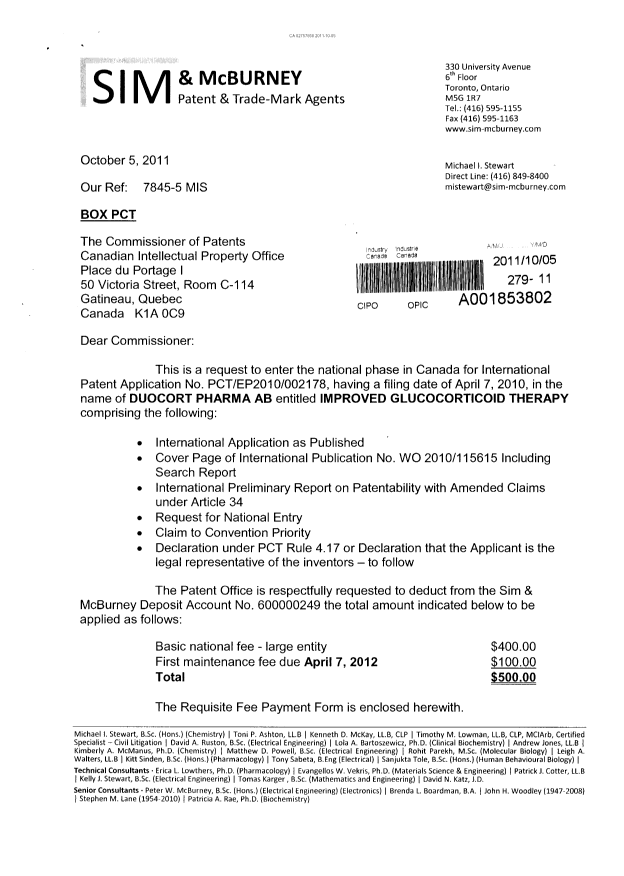 Canadian Patent Document 2757858. Assignment 20111005. Image 1 of 4