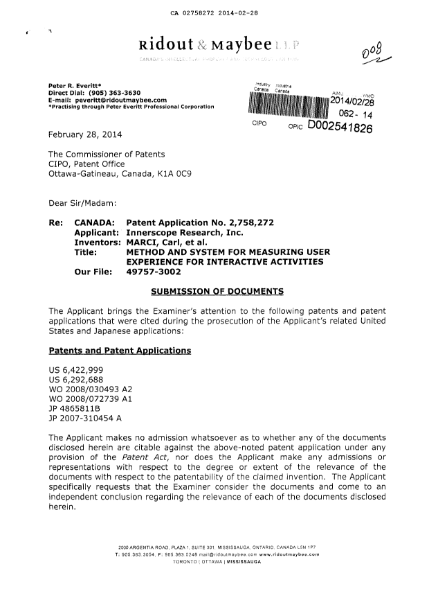 Canadian Patent Document 2758272. Prosecution-Amendment 20131228. Image 1 of 2