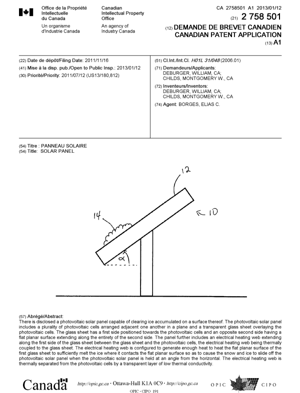 Canadian Patent Document 2758501. Cover Page 20121207. Image 1 of 1