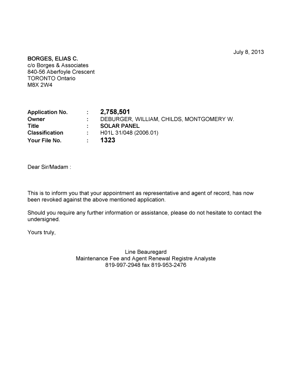 Document de brevet canadien 2758501. Correspondance 20121208. Image 1 de 1