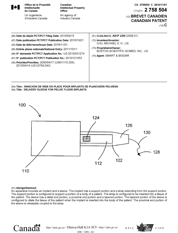 Canadian Patent Document 2758504. Cover Page 20151213. Image 1 of 1