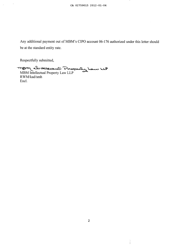 Document de brevet canadien 2759015. Correspondance 20111204. Image 2 de 3