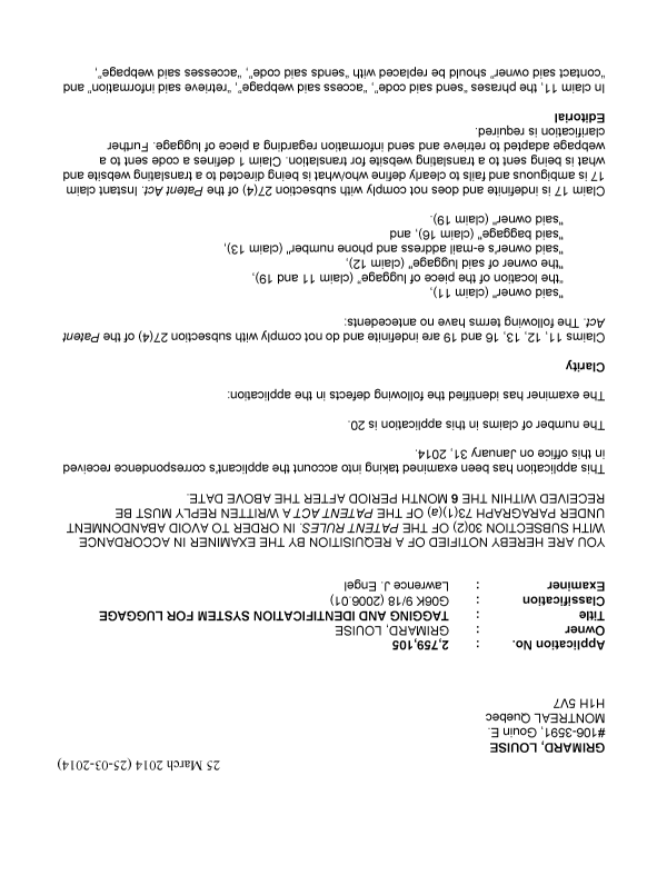 Document de brevet canadien 2759105. Poursuite-Amendment 20131225. Image 1 de 2
