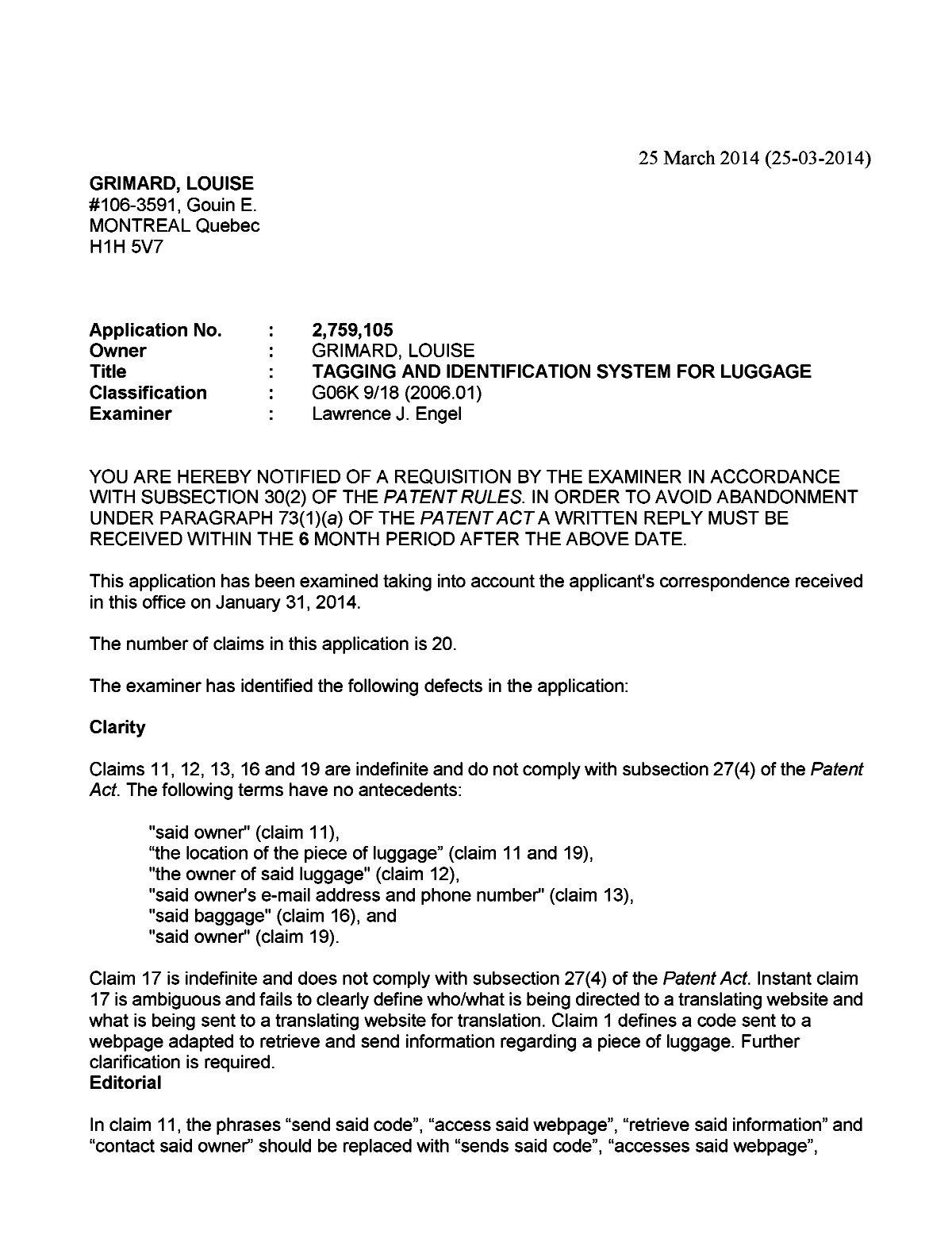 Canadian Patent Document 2759105. Prosecution-Amendment 20131225. Image 1 of 2