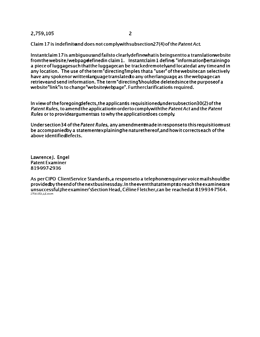 Document de brevet canadien 2759105. Poursuite-Amendment 20131226. Image 2 de 2