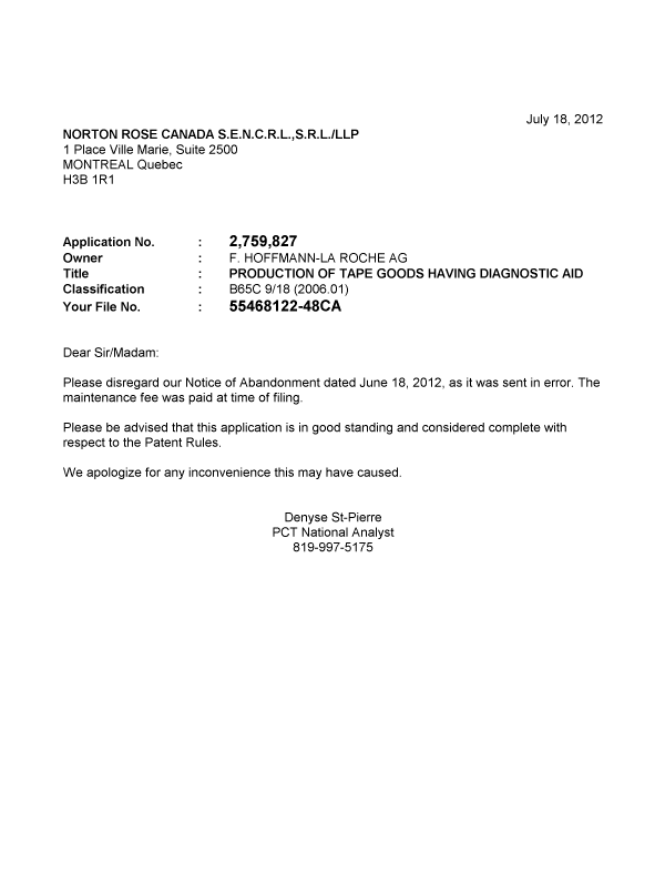 Canadian Patent Document 2759827. Correspondence 20120718. Image 1 of 1