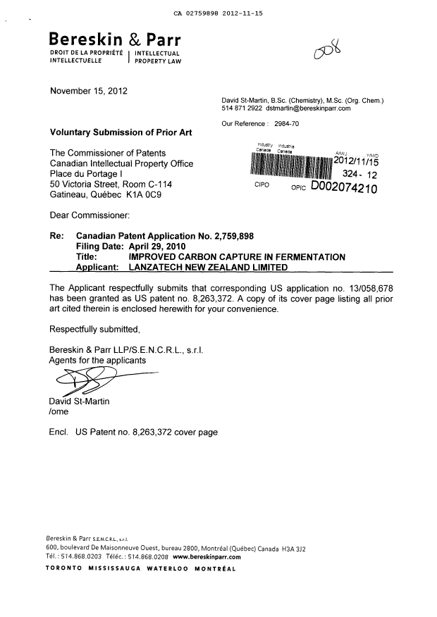 Document de brevet canadien 2759898. Poursuite-Amendment 20111215. Image 1 de 1