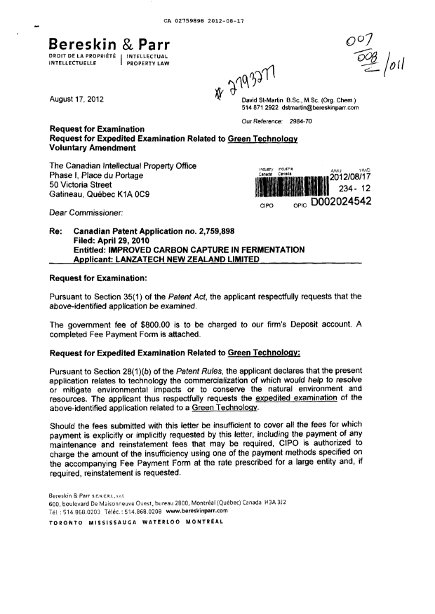 Canadian Patent Document 2759898. Prosecution-Amendment 20111217. Image 1 of 4