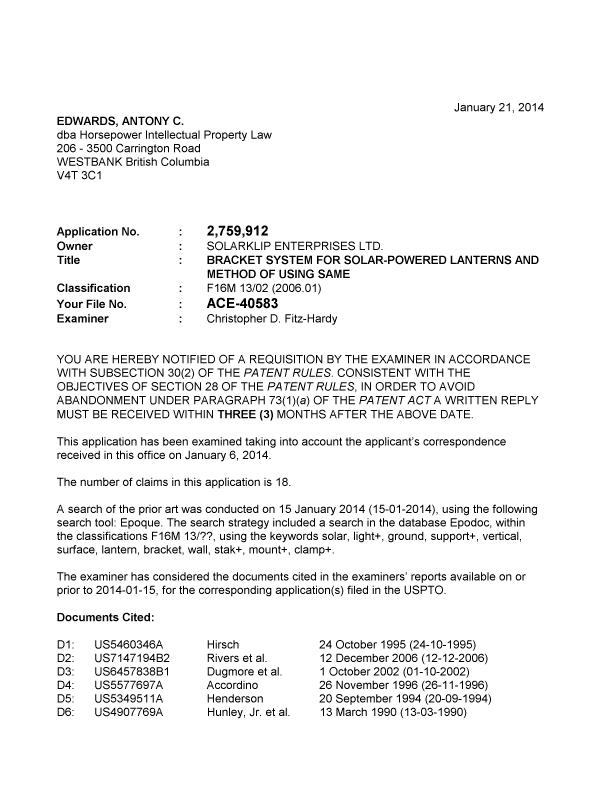Document de brevet canadien 2759912. Poursuite-Amendment 20131221. Image 1 de 4