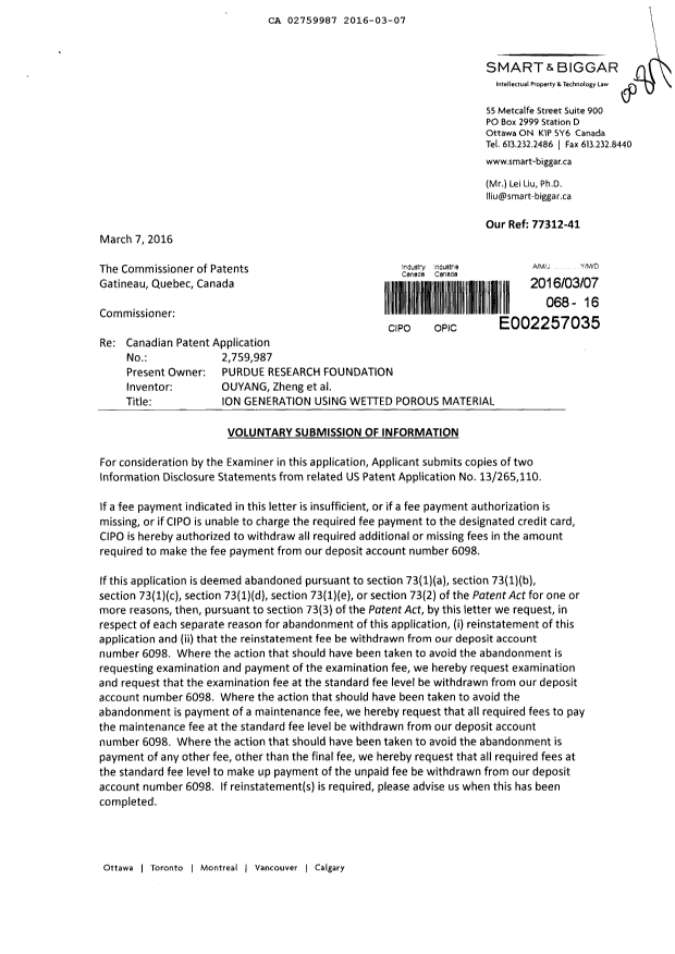 Canadian Patent Document 2759987. Prosecution-Amendment 20151207. Image 1 of 2