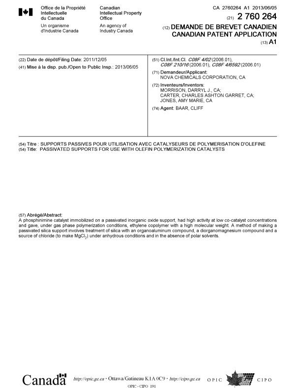 Canadian Patent Document 2760264. Cover Page 20121231. Image 1 of 1