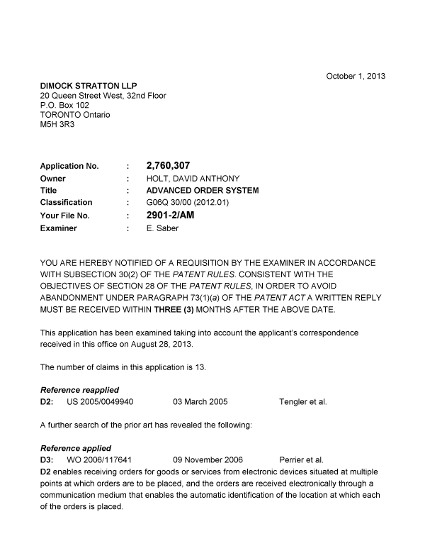 Document de brevet canadien 2760307. Poursuite-Amendment 20121201. Image 1 de 7