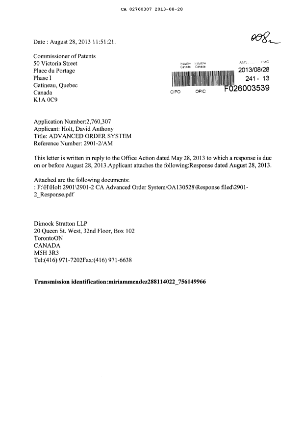 Canadian Patent Document 2760307. Prosecution-Amendment 20121228. Image 1 of 9