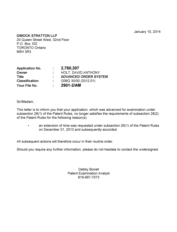Document de brevet canadien 2760307. Poursuite-Amendment 20131210. Image 1 de 1