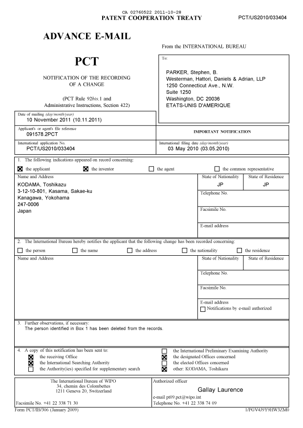 Document de brevet canadien 2760522. PCT 20111028. Image 1 de 2