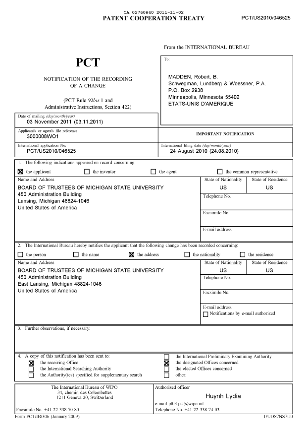 Document de brevet canadien 2760840. PCT 20101202. Image 1 de 3