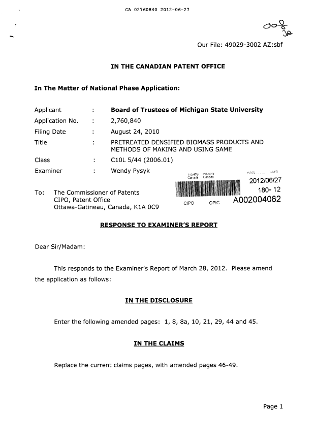 Canadian Patent Document 2760840. Prosecution-Amendment 20111227. Image 1 of 29