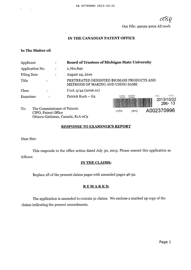 Canadian Patent Document 2760840. Prosecution-Amendment 20121222. Image 1 of 20