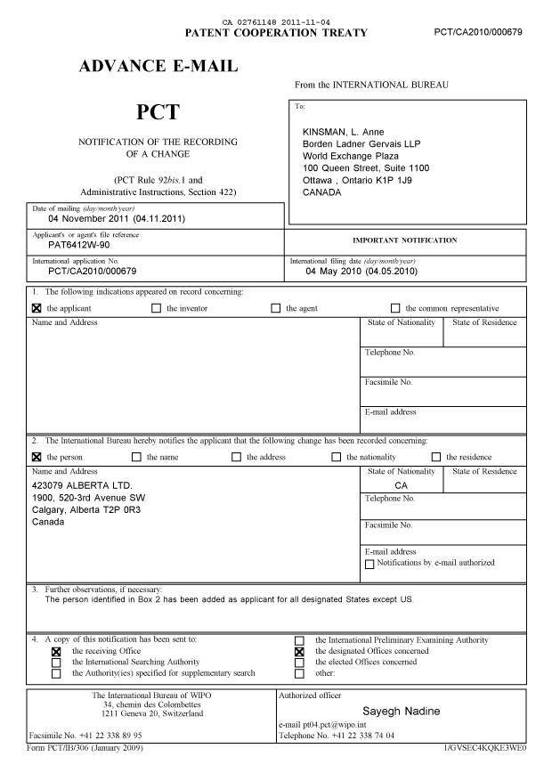 Document de brevet canadien 2761148. PCT 20101204. Image 1 de 16
