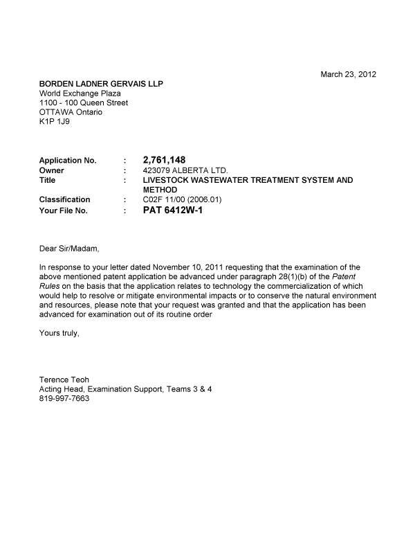 Canadian Patent Document 2761148. Prosecution-Amendment 20111223. Image 1 of 1