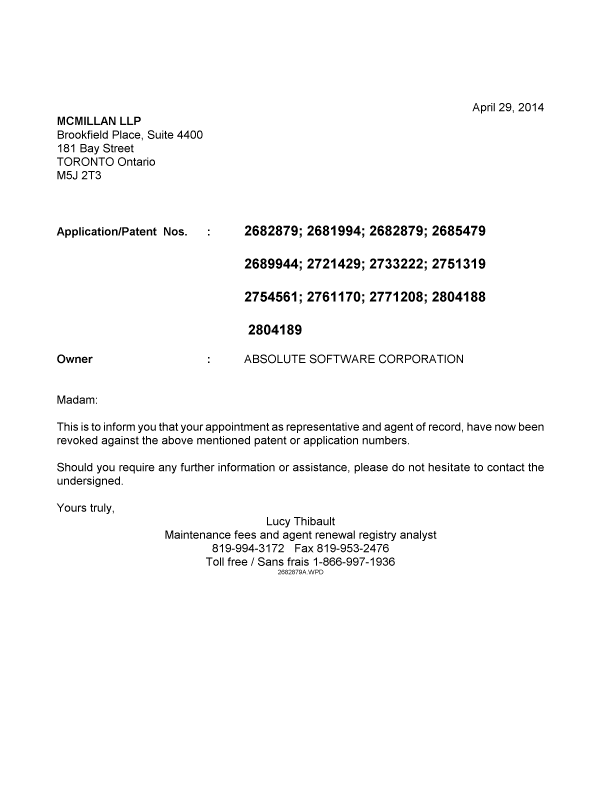 Canadian Patent Document 2761170. Correspondence 20140429. Image 1 of 1