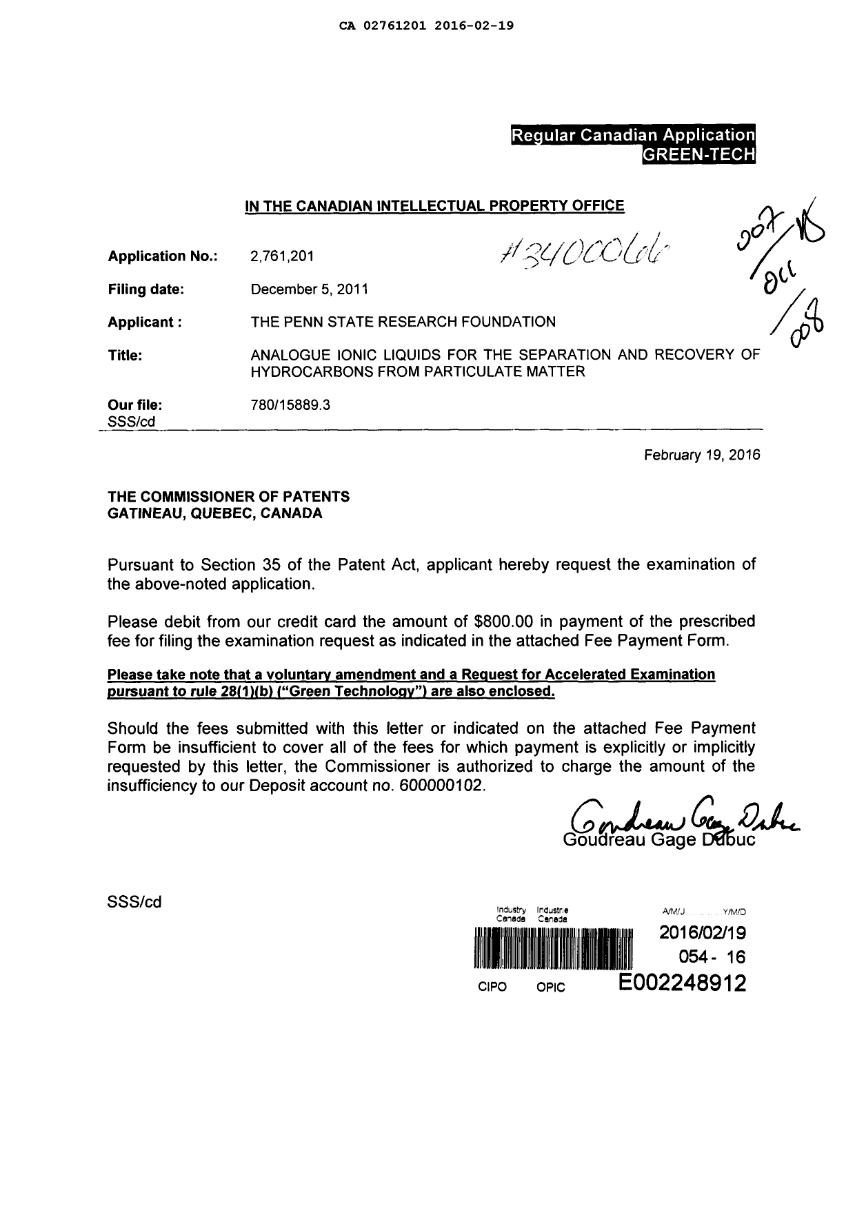 Document de brevet canadien 2761201. Poursuite-Amendment 20151219. Image 1 de 47