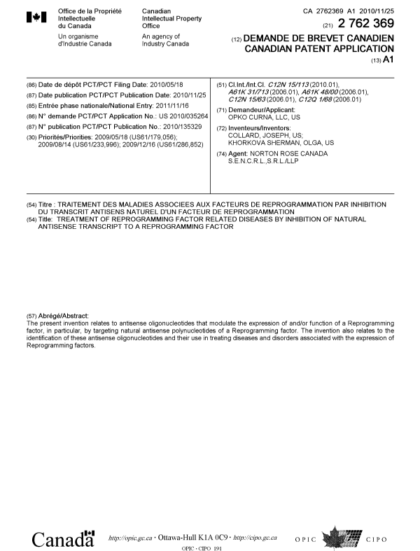 Document de brevet canadien 2762369. Page couverture 20120127. Image 1 de 1