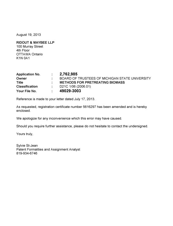 Canadian Patent Document 2762985. Correspondence 20121219. Image 1 of 1