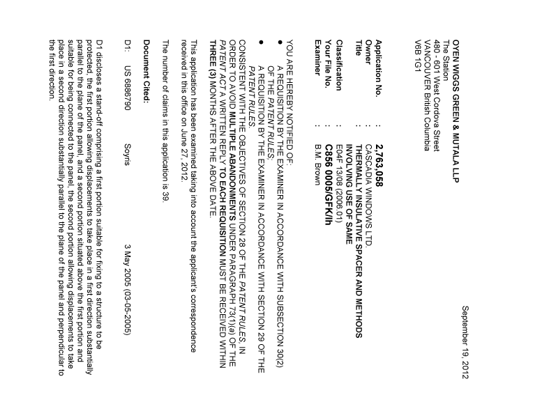 Document de brevet canadien 2763058. Poursuite-Amendment 20111219. Image 1 de 3