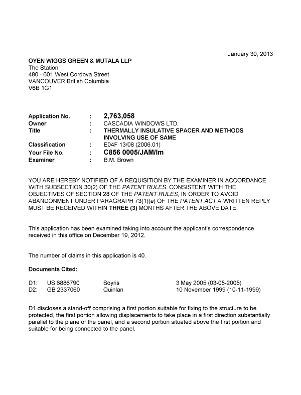 Document de brevet canadien 2763058. Poursuite-Amendment 20121230. Image 1 de 2