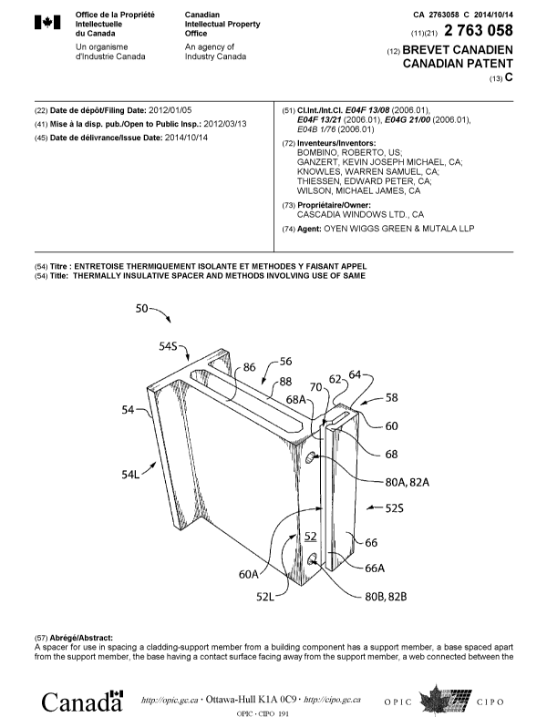 Canadian Patent Document 2763058. Cover Page 20131217. Image 1 of 2