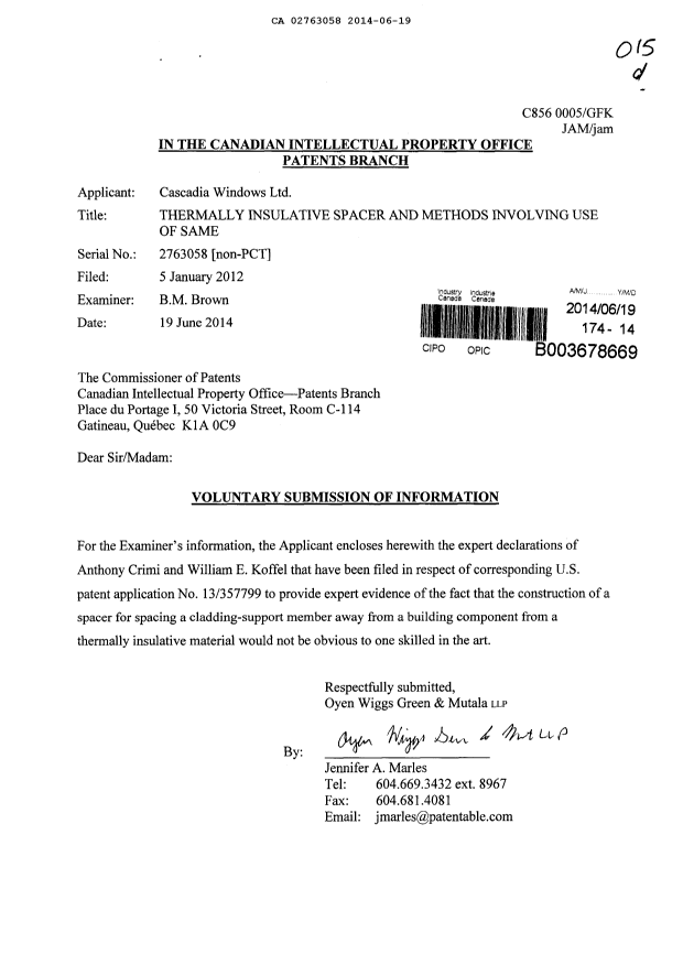 Document de brevet canadien 2763058. Poursuite-Amendment 20131219. Image 1 de 1