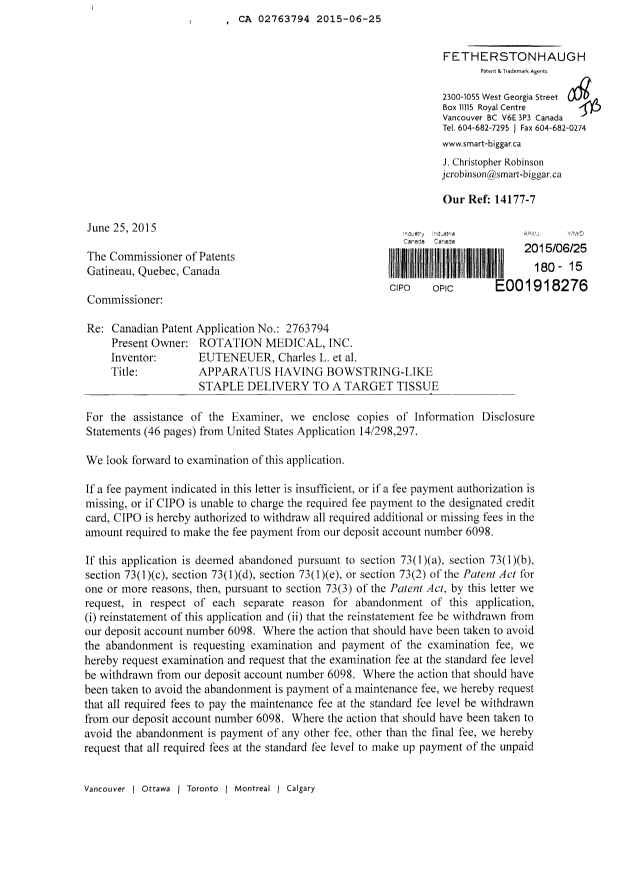 Canadian Patent Document 2763794. Prosecution-Amendment 20141225. Image 1 of 2