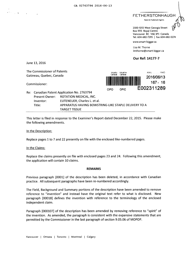 Canadian Patent Document 2763794. Prosecution-Amendment 20151213. Image 1 of 13