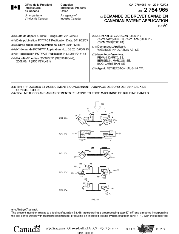 Document de brevet canadien 2764965. Page couverture 20120217. Image 1 de 2