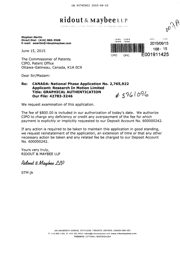 Canadian Patent Document 2765922. Prosecution-Amendment 20141215. Image 1 of 1