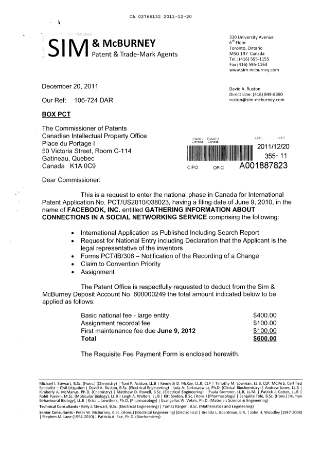 Canadian Patent Document 2766132. Assignment 20111220. Image 1 of 9